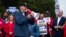 President Joe Biden speaks to striking United Auto Workers on the picket line outside the Willow Run Redistribution Center, UAW Local 174, Sept. 26, 2023, in Van Buren Township, Mich.