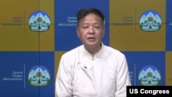 藏人行政中央司政边巴次仁2023年3月28日通过视频连线在美国国会及行政当局中国委员会(CECC)有关西藏人权问题的听证会上作证。(CECC视频截图)