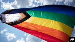 A pride flag is seen in June 2023. Cameroon this week prohibited broadcasters from airing television programs that it says propagate homosexuality in the central African state.