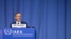 라파엘 그로시 국제원자력기구(IAEA) 사무총장이 25일 오스트리아 빈에서 개막한 제67차 IAEA 정기총회에서 발언하고 있다.