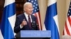 President Joe Biden speaks during a news conference with Finland's President Sauli Niinisto at the Presidential Palace in Helsinki, Finland, July 13, 2023.
