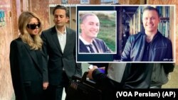 خزر مومنی (چپ) و همسرش در اولین جلسه دادگاه نیما مومنی که به قتل «باب لی» متهم شده است