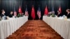 FILE - Sec. of State Antony Blinken, joined by national security adviser Jake Sullivan, speaks to Chinese foreign affairs chief Yang Jiechi and China's State Councilor Wang Yi, left, in Anchorage, Alaska, March 18, 2021.