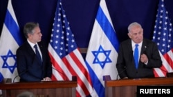 የዩናይትድ ስቴትስ የውጪ ጉዳይ ሚኒስትር አንተኒ ብሊንከን፣ የእስራኤሉ ጠቅላይ ሚኒስትር ቤንያሚን ናታንያሁ ቴል አቪቭ፣ እስራኤሉ፣ እአአ 10/12/2023 