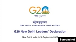 新德里20国集团峰会共同宣言封面截屏。