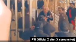 A screenshot of a video on the PTI party's official X site shows Pakistan's former foreign minister, Shah Mehmood Qureshi, being rearrested from Adiala Jail in Rawalpindi, Pakistan, on Dec. 27, 2023, despite release orders from the Supreme Court of Pakistan.