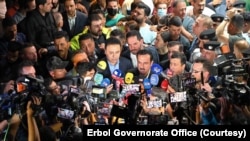 پارێزگاری هەولێر لە کاتی کۆنگرەیەکی ڕۆژنامەوانییدا باس لە سوتانی قەیسەری هەولێر دەکات لە ڕۆژی 5-5-2024.