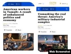CGTN推出的这个系列视频的第一集名为“罢工不断 但真的有用吗？”，第二集名为“‘吃人’的美国军工复合体”。（视频截图）