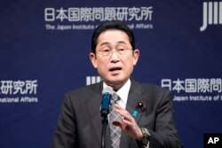 日本首相岸田文雄在东京气球对话开幕式上讲话。（2023年2月20日）