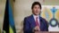 Premye Minis Kanadyen Justin Trudeau pran la pawol pandan yon konferans pou lapres apre patisipasyon li nan rankont CARICOM nan, nan Nassau, Bahamas, 16 Fevriye 2023. 