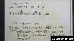 薛荫娴医生1988年2月在工作日志中记录了体操队员李宁自述身体不适的情况 （杨伟东提供图片）