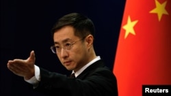 中国外交部发言人林剑在北京的例行记者会上。（2024年3月20日）