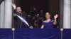 El Salvador's President Nayib Bukele and first lady Gabriela Roberta Rodríguez wave from a balcony after he was sworn in for a second term, in San Salvador, El Salvador, June 1, 2024. 