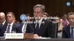 Blinken’ın Kongre’deki ifadesi sırasında ABD’nin İsrail’e desteğine karşı protesto 