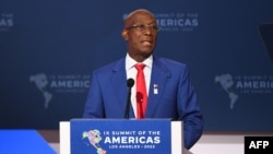 FILE - Keith Rowley, Trinidad and Tobago's prime minister, speaks in Los Angeles, June 10, 2022. On Monday, he said the nation's state of emergency was declared based on advice from police to the National Security Council "of heightened criminal activity" endangering the public.