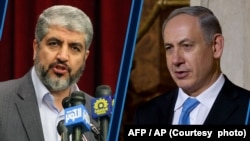 بنیامین نتانیاهو، نخست‌وزیر اسرائیل، و خالد مشعل، از رهبران حماس. آرشیو