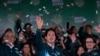 Taiwanese Vice President Lai Ching-te, also known as William Lai, left, celebrates his victory with running mate Bi-khim Hsiao, right, in Taipei, Taiwan, Jan. 13, 2024.