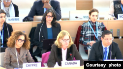 联合国人权理事会在星期二审议中国的人权状况 (联合国会议网上转播截图）