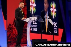 Srettha Thavisin, Prime Minister of Thailand, speaks at the Asia-Pacific Economic Cooperation (APEC) CEO Summit in San Francisco, California, U.S., November 15, 2023. (REUTERS/Carlos Barria)