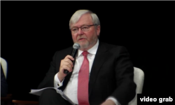 前澳大利亚总理、亚洲协会会长兼CEO陆克文（亚洲协会视频会议截图）