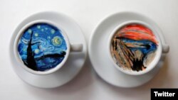 دو نمونه از قهوه هایی که «لی کَنگ بین» به دست مشتریانش می دهد. 