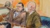 This artist sketch depicts Guy Wesley Reffitt, joined by his lawyer William Welch, right, in Federal Court, in Washington, Monday, Feb. 28, 2022. Reffitt, a Texas man charged with storming the U.S. Capitol with a holstered handgun on his waist, is the fir