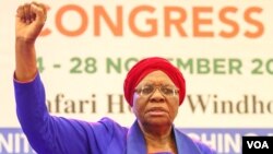 Naibu wa rais wa chama cha Swapo Netumbo Nandi-Ndaitwah baada ya kutangazwa mshindi Nov. 29, 2022. (Vitalio Angula/VOA)