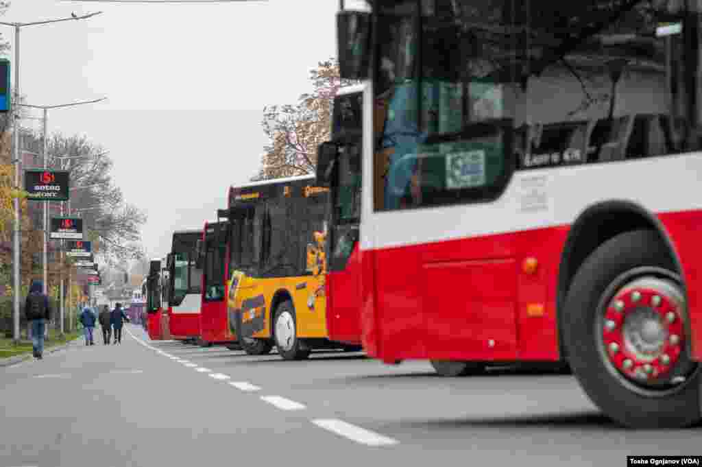 Protest of bus transporters in Skopje