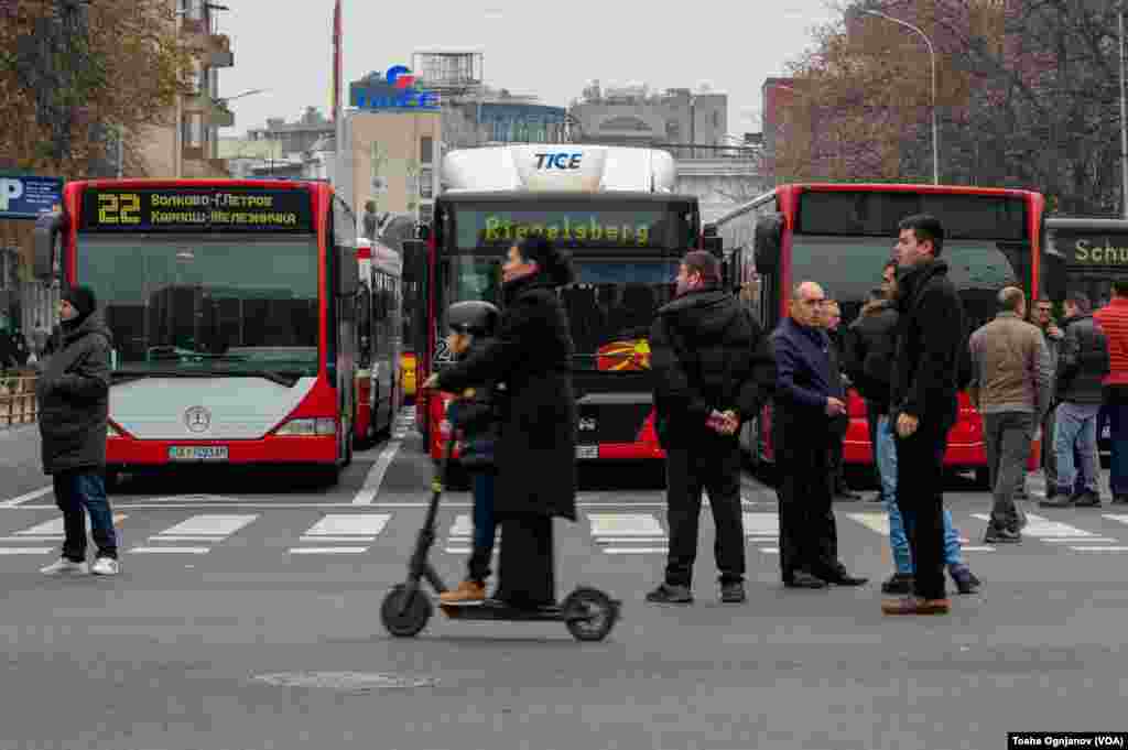 Protest of bus transporters in Skopje