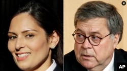 From left, U.K. Home Secretary Priti Patel and U.S. Attorney General William Barr.