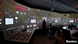 资料照：一名工作人员在位于捷克的杜科瓦尼核电站控制室内