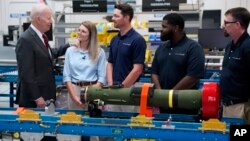President Joe Biden speaks during tour of the Lockheed Martin Pike County Operations facility where Javelin anti-tank missiles are manufactured, May 3, 2022, in Troy, Alabama.