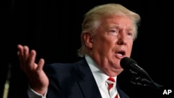 지난 8월 대선 기간중 뉴햄프셔주에서 공약을 설명하고 있는 도널드 트럼프 당시 공화당 대통령 후보. (자료사진)