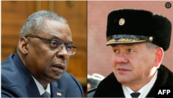 Waziri wa Ulinzi wa Marekani Lloyd Austin (kushoto) na Waziri wa Ulinzi wa Russia Sergey Shoygu 