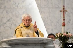 资料照：香港荣休主教陈日君（Cardinal Zen）在香港讲道。（2022年5月24日）