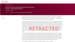 《柳叶刀》仍然在其网站上保留了带有红字水印的文章