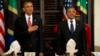 President Barack Obama and Tanzanian President Jakaya Kikwete stand for the national anthem during an official dinner at the State House in Dar es Salaam, Tanzania, July 1, 2013.