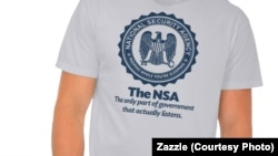 A T-shirt designed by Dan McCall pokes fun at the NSA as "the only part of the government that actually listens" referring to the NSA's alleged monitoring of millions of people. 