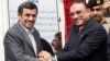 Iran's President Mahmoud Ahmadinejad (L) shakes hands with his Pakistani counterpart Asif Ali Zardari, during a groundbreaking ceremony to mark the start of construction of the Iran-Pakistan gas pipeline, Mar. 11, 2013.