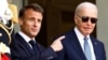 French President Emmanuel Macron gestures next to U.S. President Joe Biden at the Elysee Palace in Paris, France, on June 8, 2024.