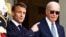 French President Emmanuel Macron gestures next to U.S. President Joe Biden at the Elysee Palace in Paris, France, on June 8, 2024.