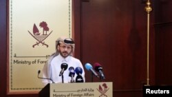 کنفرانس خبری ماجد الانصاری، سخنگوی وزارت امور خارجه قطر، در دوحه - ۲۰ فوریه ۲۰۲۴ 