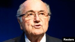 国际足联主席巴拉特2015年6月2号在瑞士苏黎世讲话。（资料照）