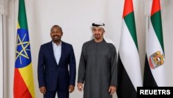 የኢትዮጵያ ጠቅላይ ሚኒስትር ዐቢይ አህመድ፣ የአረብ ኢሚሬትስ ፕሬዚዳንት ሼክ መሃመድ ቢን ዛይድ አል ናህንያን አቡዳቢ በአል ሻቲ ቤተመንግሥት እአአ 1/17/2023