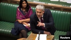 Britain's Minister for Exiting the European Union Stephen Barclay speaks during debate in the House of Commons in London, Sept. 4, 2019. 