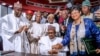 Nigerian President Muhammadu Buhari signs an agreement during African Union summit in Niamey, July 7, 2019.