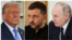 Ảnh phối hợp: Tổng thống Mỹ Donald Trump, trái, Tổng thống Ukraine Volodimir Zelenskyy, giữa, và Tổng thống Nga Vladimir Putin.