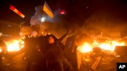 2014年2月18日乌克兰警方与抗议者在首都基辅的独立广场发生冲突。