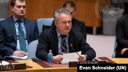 资料照：乌克兰常驻联合国代表谢尔盖·基斯利察在安理会维护乌克兰和平与安全会议上发言。（联合国图片）