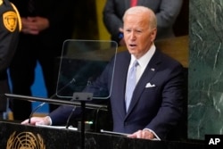 美国总统拜登2022年9月21日在纽约联合国第77届大会上发表讲话。